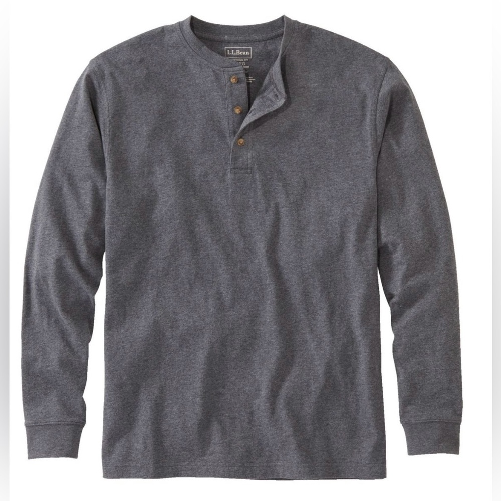 LL BEAN Men's Traditional Fit, Long-Sleeve Tee Henley in Charcoal Heather Size L